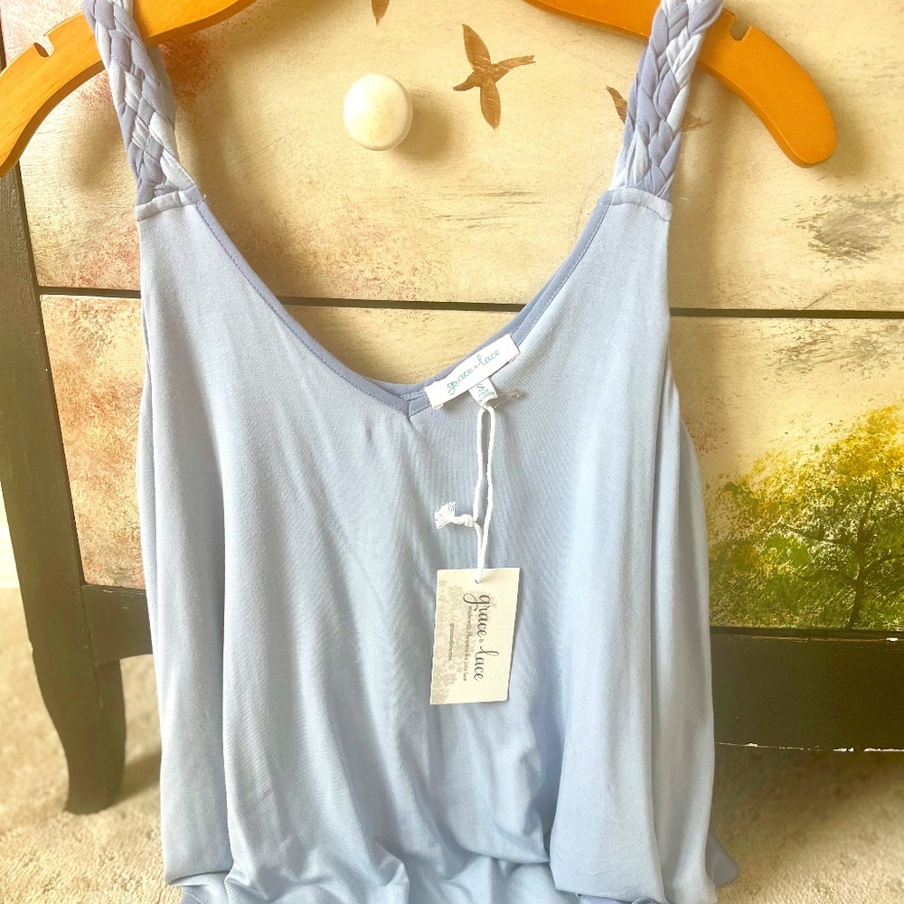 Grace & Lace Braided Fara Tank in Sky Blue.